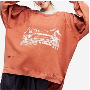 Free People Distressed Jackson Wyoming Graphic Sweatshirt - Burnt Orange